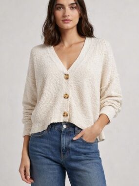 Free People Found My Friend Cardi Cream Textured Button Front Slouchy Oversized